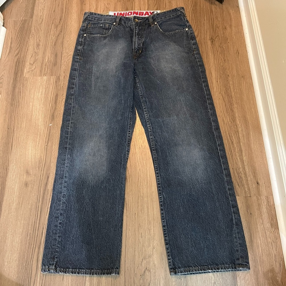 Vintage Unionbay Baggy Jeans 34 Dark Wash Y2K Skater Wide Leg Grunge Casual